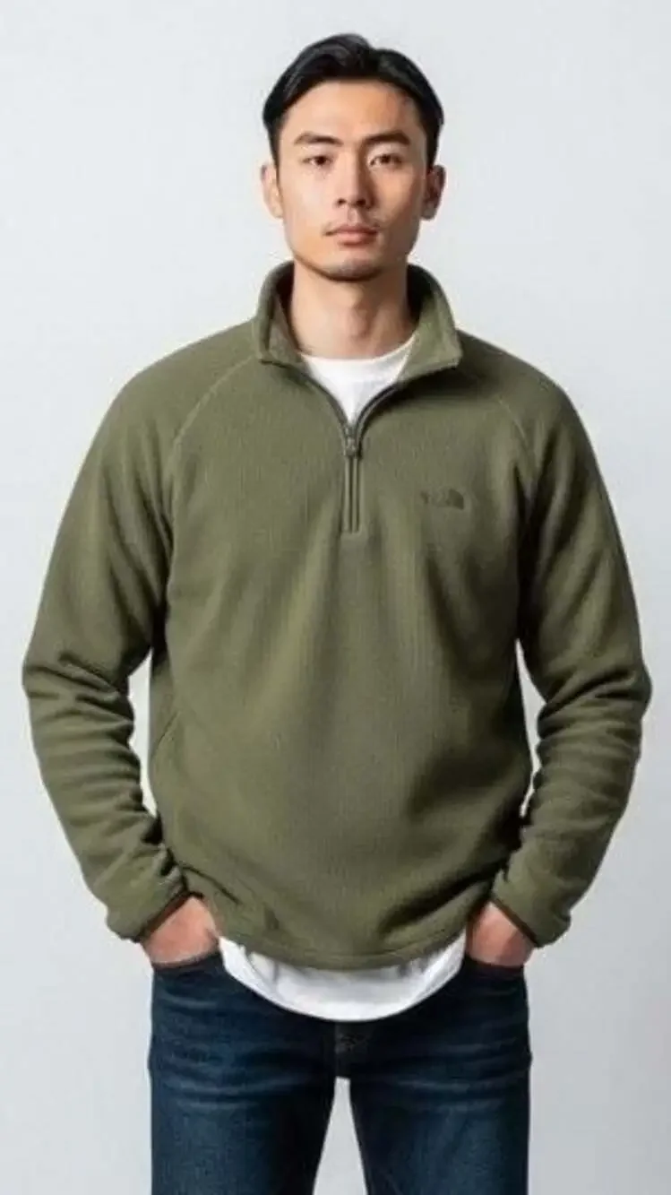 The North Face Men's Green Dotknit Thermal Quarter-Zip Pullover Fleece Size M
